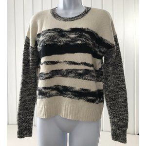Autumn Cashmere Mixed Yarn Intarsia Sweater 100% Cashmere Sz M Gray Black Ivory